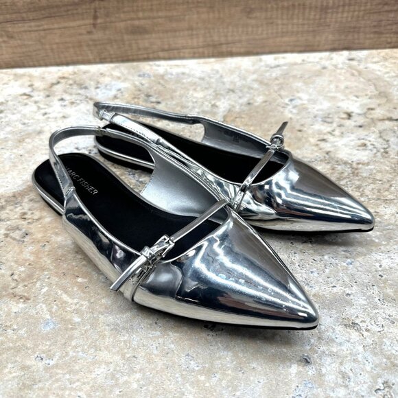 Marc Fisher Shoes - Marc Fisher Womens Silver Pointed Toe Slingback Flats 8.5M Metallic